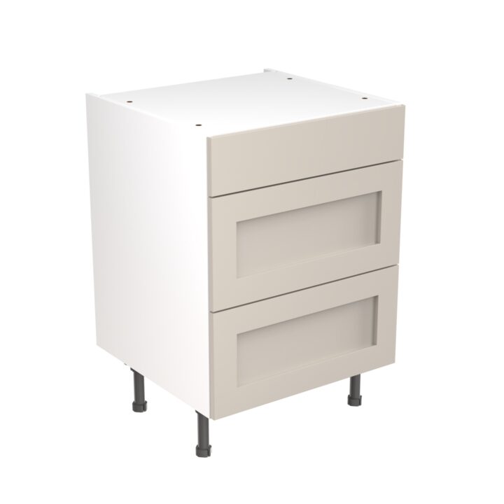 shaker 600 3 drawer base cabinet light grey