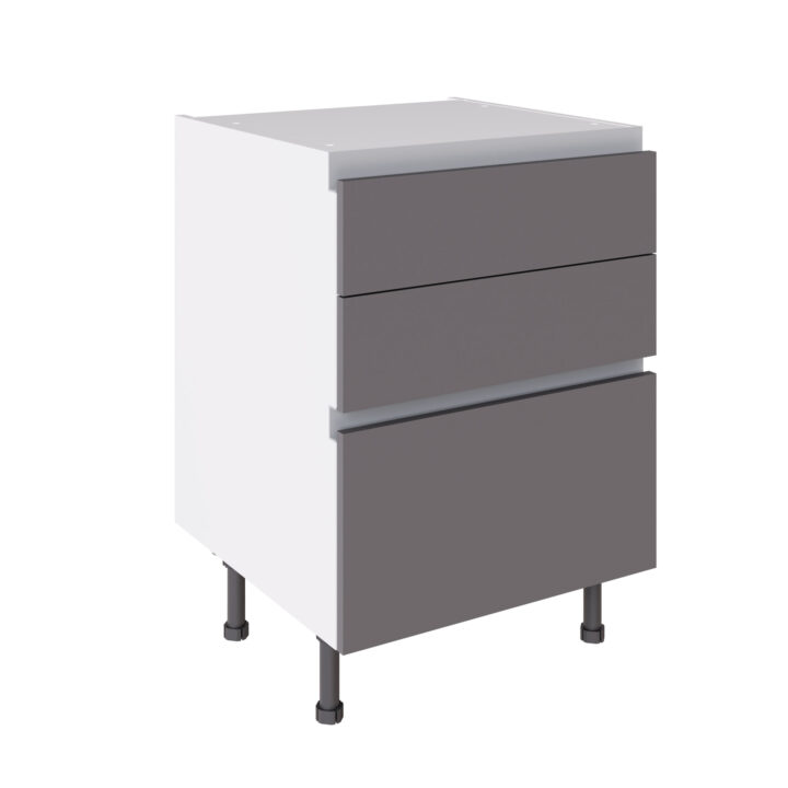 True Handleless 600 3 Drawer Base Cabinet Dust Grey