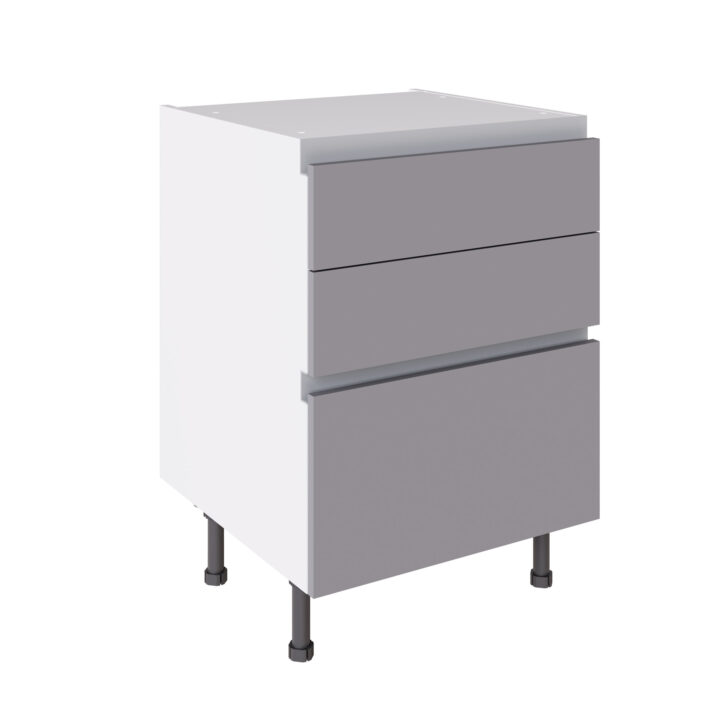 True Handleless 600 3 Drawer Base Cabinet Light Grey