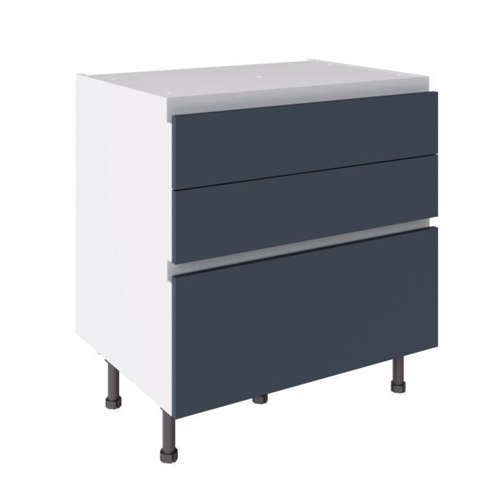 True Handleless 800 3 Drawer Base Cabinet Indigo Blue