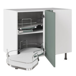 Slab Matt Agave Green 1000 Base Kitchen Cabinet With Dual Handed Nuvola Blind Corner