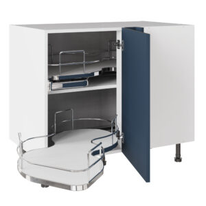 Slab Matt Blue 1000 Base Kitchen Cabinet With Dual Handed Nuvola Blind Corner