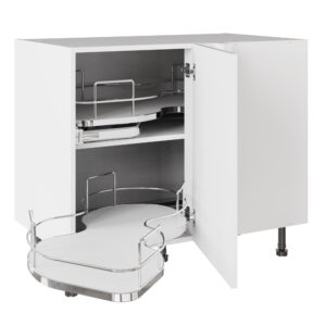 Slab Standard Snow White 1000 Base Kitchen Cabinet With Dual Handed Nuvola Blind Corner
