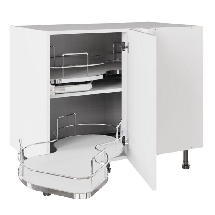 Slab Standard Snow White 1000 Base Kitchen Cabinet With Dual Handed Nuvola Blind Corner