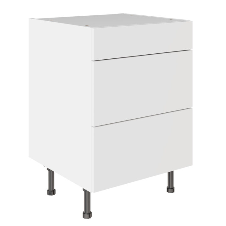 Slab Standard Snow White 600 3 Drawer Base Kitchen Cabinet