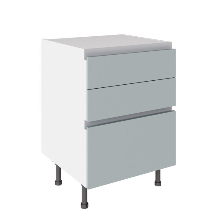 True Handleless Matt Aquamarine 600 3 Drawer Base Kitchen Cabinet