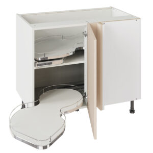 5-Piece Shaker Woodgrain Cashmere 1000 Base Kitchen Cabinet With Dual Handed Nuvola Blind Corner