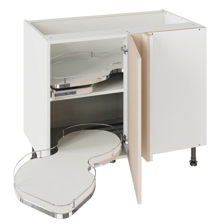 5-Piece Shaker Woodgrain Cashmere 1000 Base Kitchen Cabinet With Dual Handed Nuvola Blind Corner