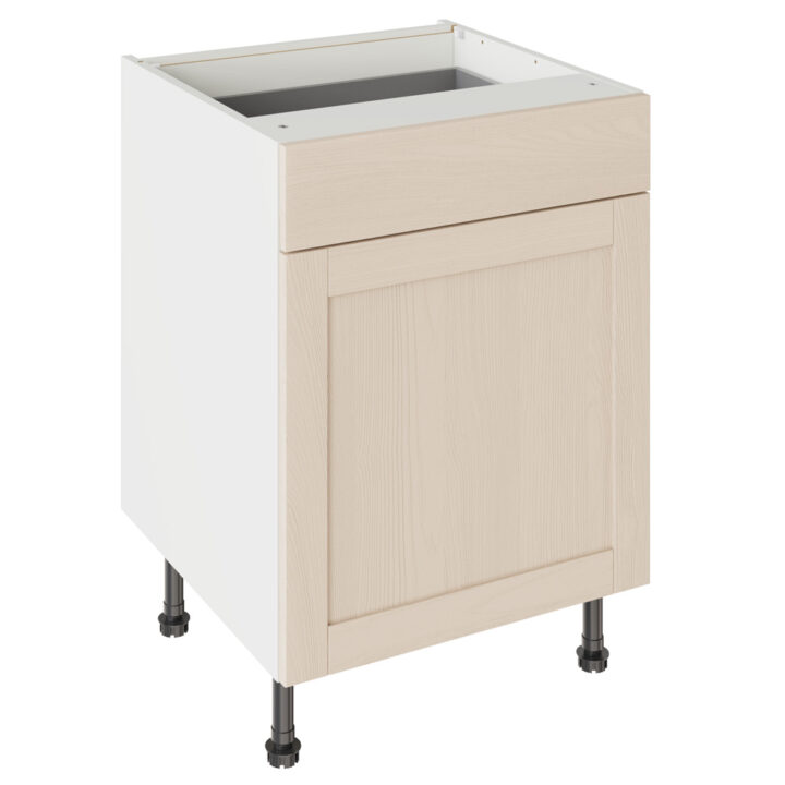 5-Piece Shaker Woodgrain Cashmere 600 Drawerline Base Kitchen Cabinet