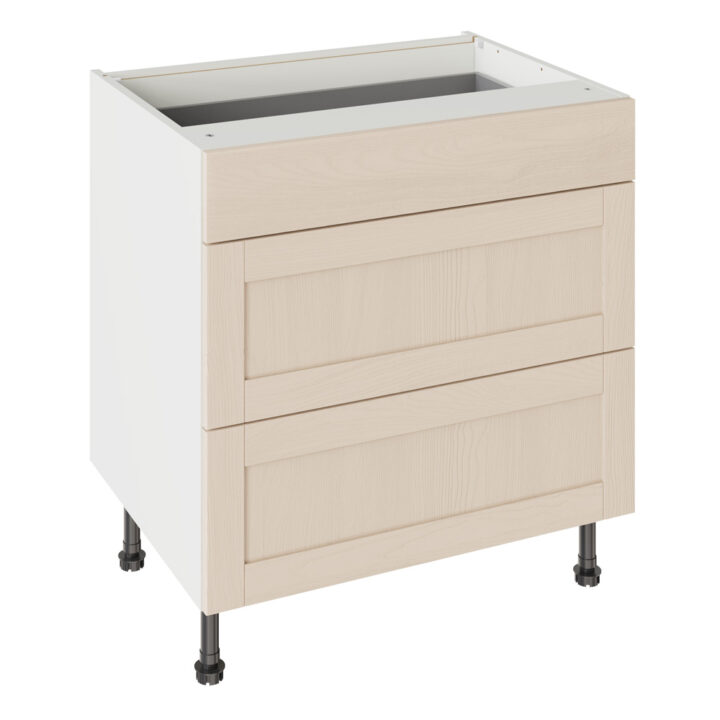 5-Piece Shaker Woodgrain Cashmere 800 3 Drawer Base Kitchen Cabinet