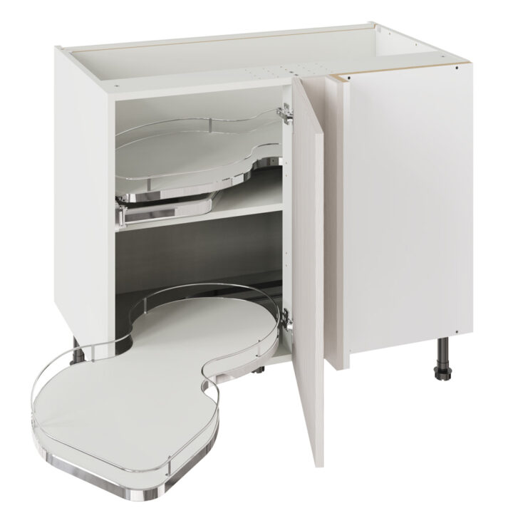 5-Piece Shaker Woodgrain Light Grey 1000 Base Kitchen Cabinet With Dual Handed Nuvola Blind Corner