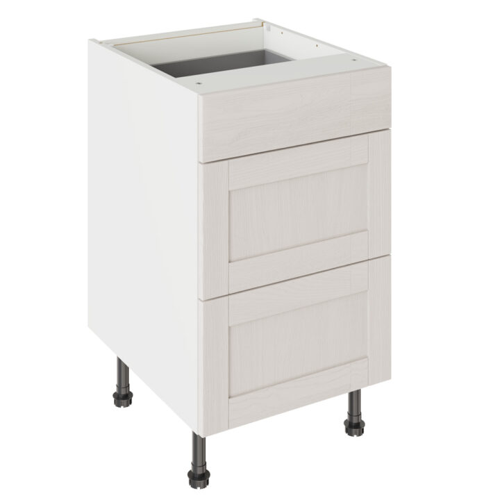 5-Piece Shaker Woodgrain Light Grey 500 3 Drawer Base Kitchen Cabinet