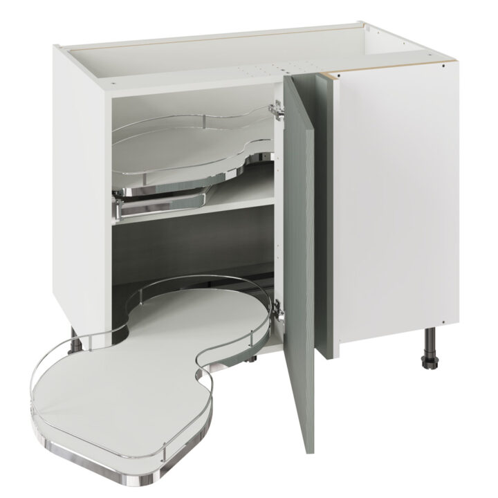 5-Piece Shaker Woodgrain Sage Green 1000 Base Kitchen Cabinet With Dual Handed Nuvola Blind Corner
