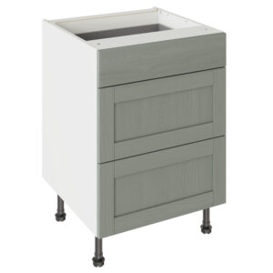 5-Piece Shaker Woodgrain Sage Green 600 3 Drawer Base Kitchen Cabinet