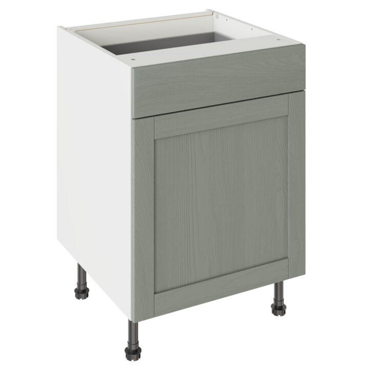 5-Piece Shaker Woodgrain Sage Green 600 Drawerline Base Kitchen Cabinet