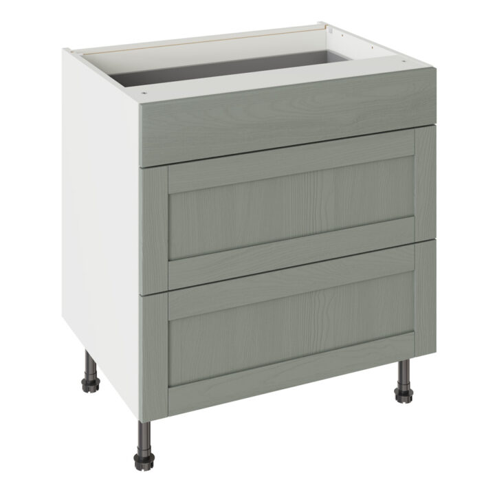 5-Piece Shaker Woodgrain Sage Green 800 3 Drawer Base Kitchen Cabinet