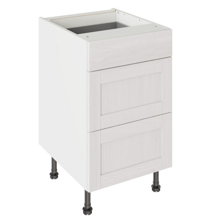 5-Piece Shaker Woodgrain White 500 3 Drawer Base Kitchen Cabinet