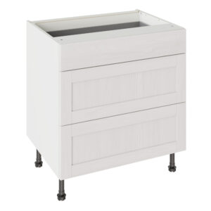 5-Piece Shaker Woodgrain White 800 3 Drawer Base Kitchen Cabinet