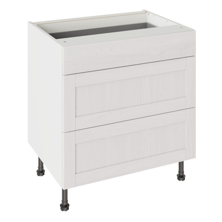 5-Piece Shaker Woodgrain White 800 3 Drawer Base Kitchen Cabinet