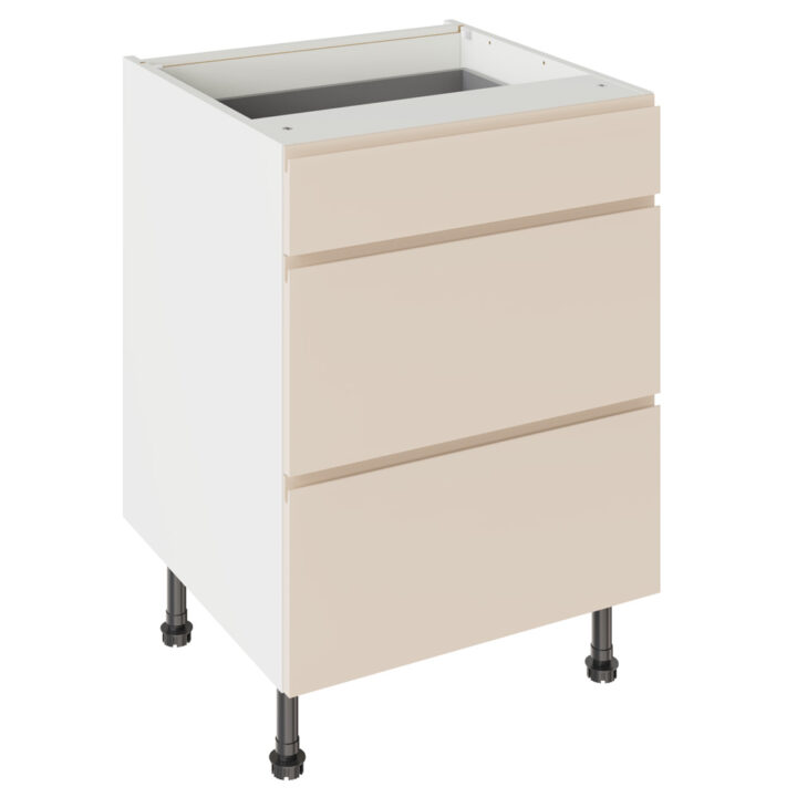 J Pull Gloss Cashmere 600 3 Drawer Base Kitchen Cabinet