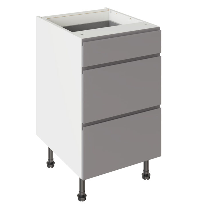 J Pull Gloss Dust Grey 500 3 Drawer Base Kitchen Cabinet