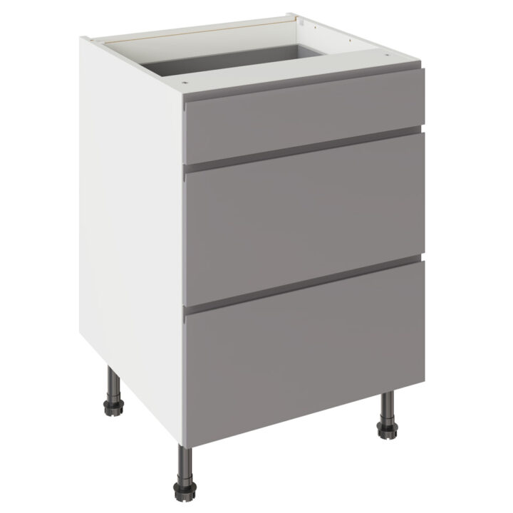 J Pull Gloss Dust Grey 600 3 Drawer Base Kitchen Cabinet