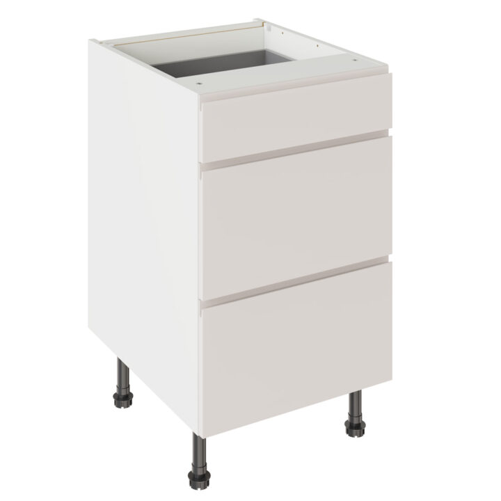 J Pull Gloss Light Grey 500 3 Drawer Base Kitchen Cabinet