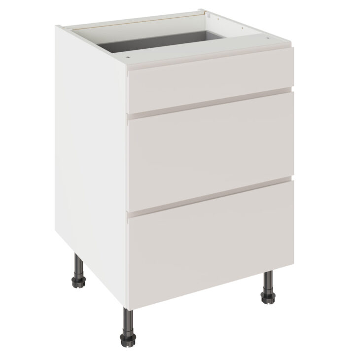 J Pull Gloss Light Grey 600 3 Drawer Base Kitchen Cabinet