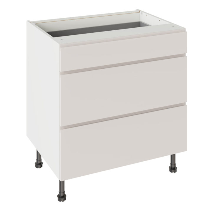 J Pull Gloss Light Grey 800 3 Drawer Base Kitchen Cabinet