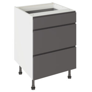 J Pull Matt Graphite 600 3 Drawer Base Kitchen Cabinet