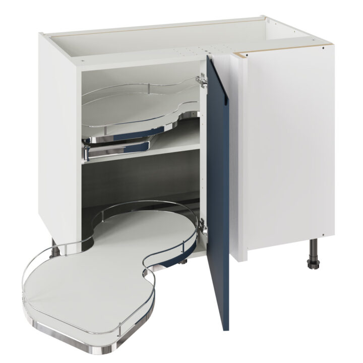 J Pull Matt Indigo Blue 1000 Base Kitchen Cabinet With Dual Handed Nuvola Blind Corner