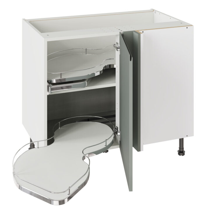 J Pull Matt Sage Green 1000 Base Kitchen Cabinet With Dual Handed Nuvola Blind Corner