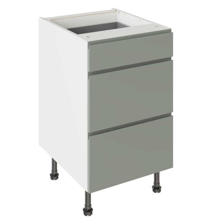 J Pull Matt Sage Green 500 3 Drawer Base Kitchen Cabinet