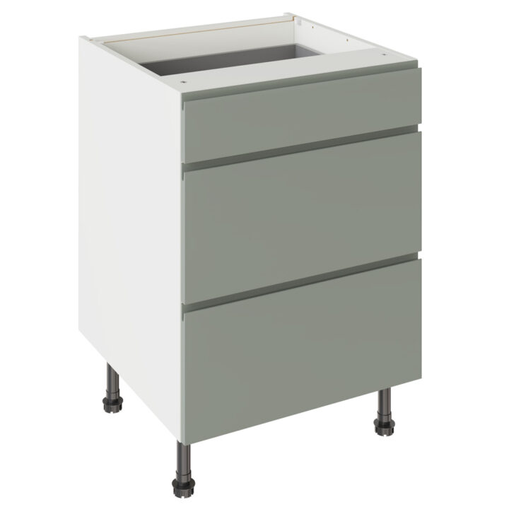 J Pull Matt Sage Green 600 3 Drawer Base Kitchen Cabinet