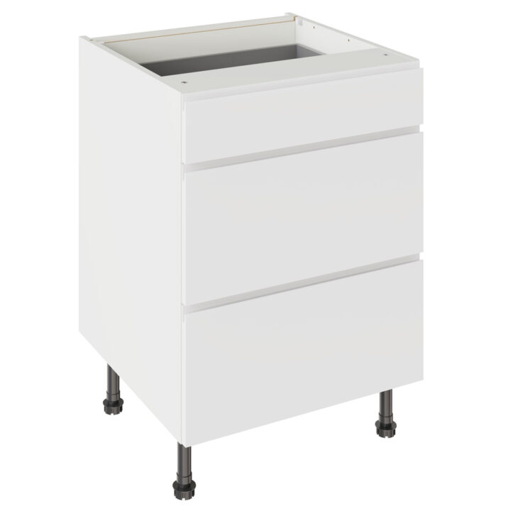 J Pull Matt White 600 3 Drawer Base Kitchen Cabinet