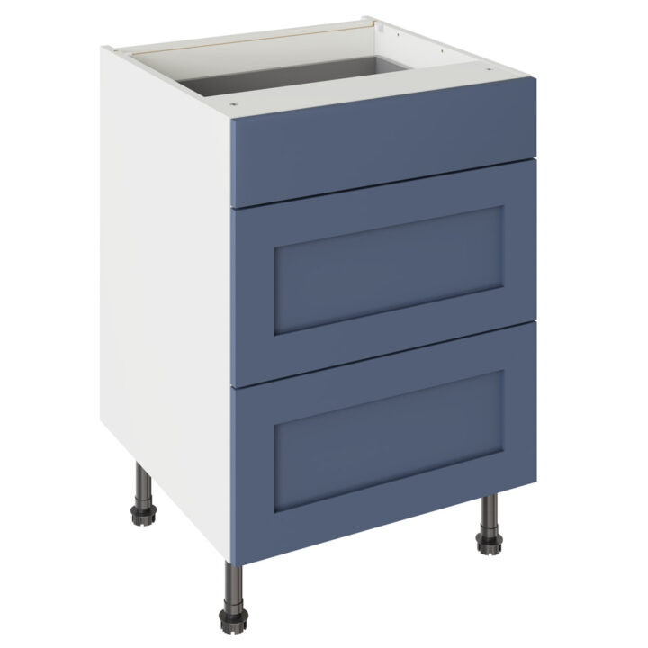 Shaker Matt Alby Blue 600 3 Drawer Base Kitchen Cabinet