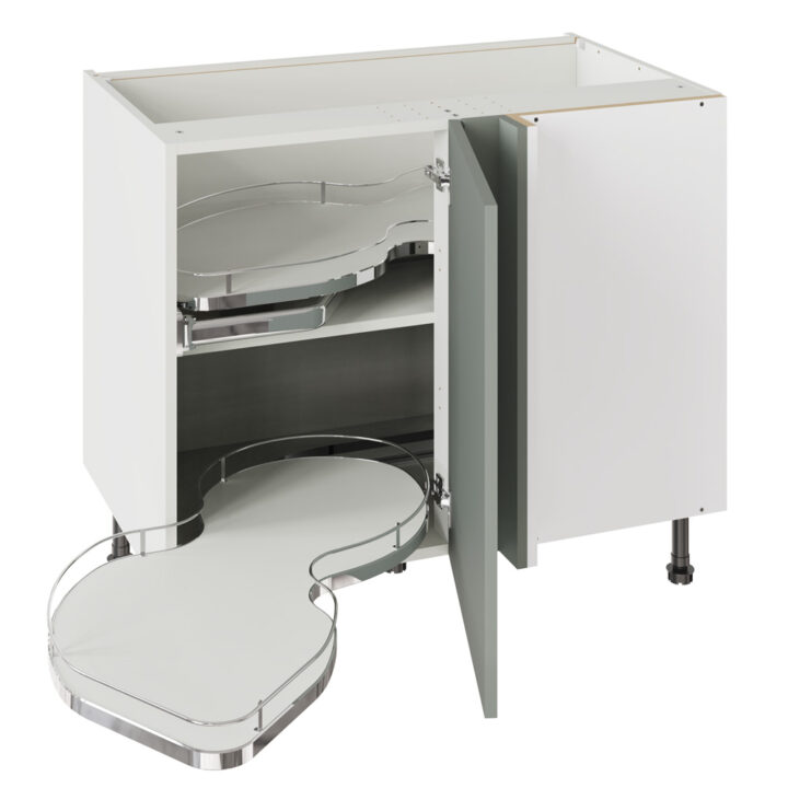 Shaker Matt Sage Green 1000 Base Kitchen Cabinet With Dual Handed Nuvola Blind Corner