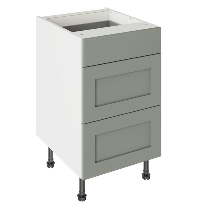 Shaker Matt Sage Green 500 3 Drawer Base Kitchen Cabinet