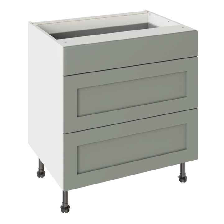 Shaker Matt Sage Green 800 3 Drawer Base Kitchen Cabinet