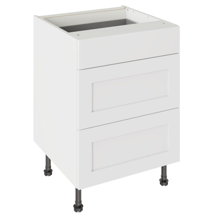Shaker Matt White 600 3 Drawer Base Kitchen Cabinet