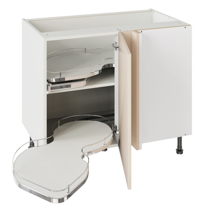 Slab Gloss Cashmere 1000 Base Kitchen Cabinet With Dual Handed Nuvola Blind Corner