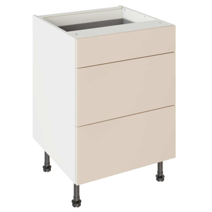 Slab Gloss Cashmere 600 3 Drawer Base Kitchen Cabinet