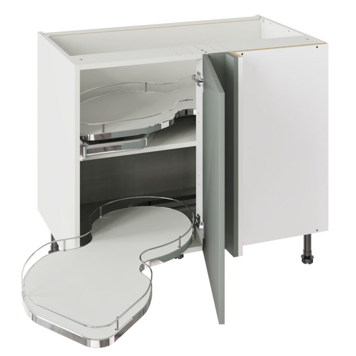 Slab Matt Agave Green 1000 Base Kitchen Cabinet With Dual Handed Nuvola Blind Corner