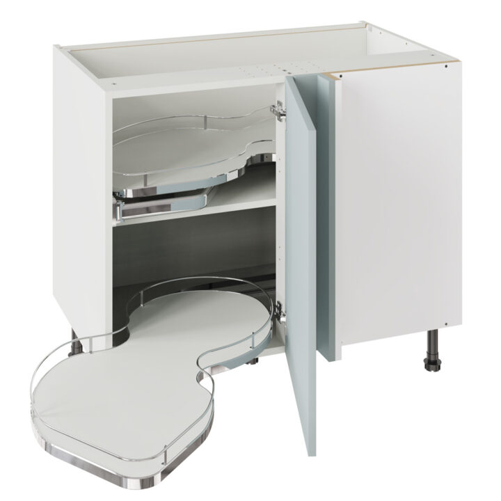 Slab Matt Aquamarine 1000 Base Kitchen Cabinet With Dual Handed Nuvola Blind Corner