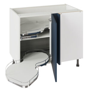Slab Matt Blue 1000 Base Kitchen Cabinet With Dual Handed Nuvola Blind Corner
