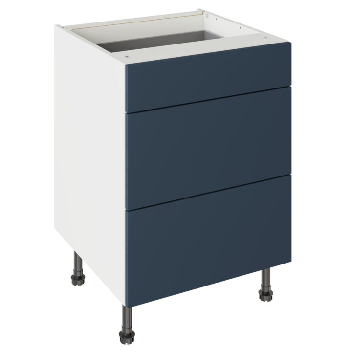 Slab Matt Blue 600 3 Drawer Base Kitchen Cabinet