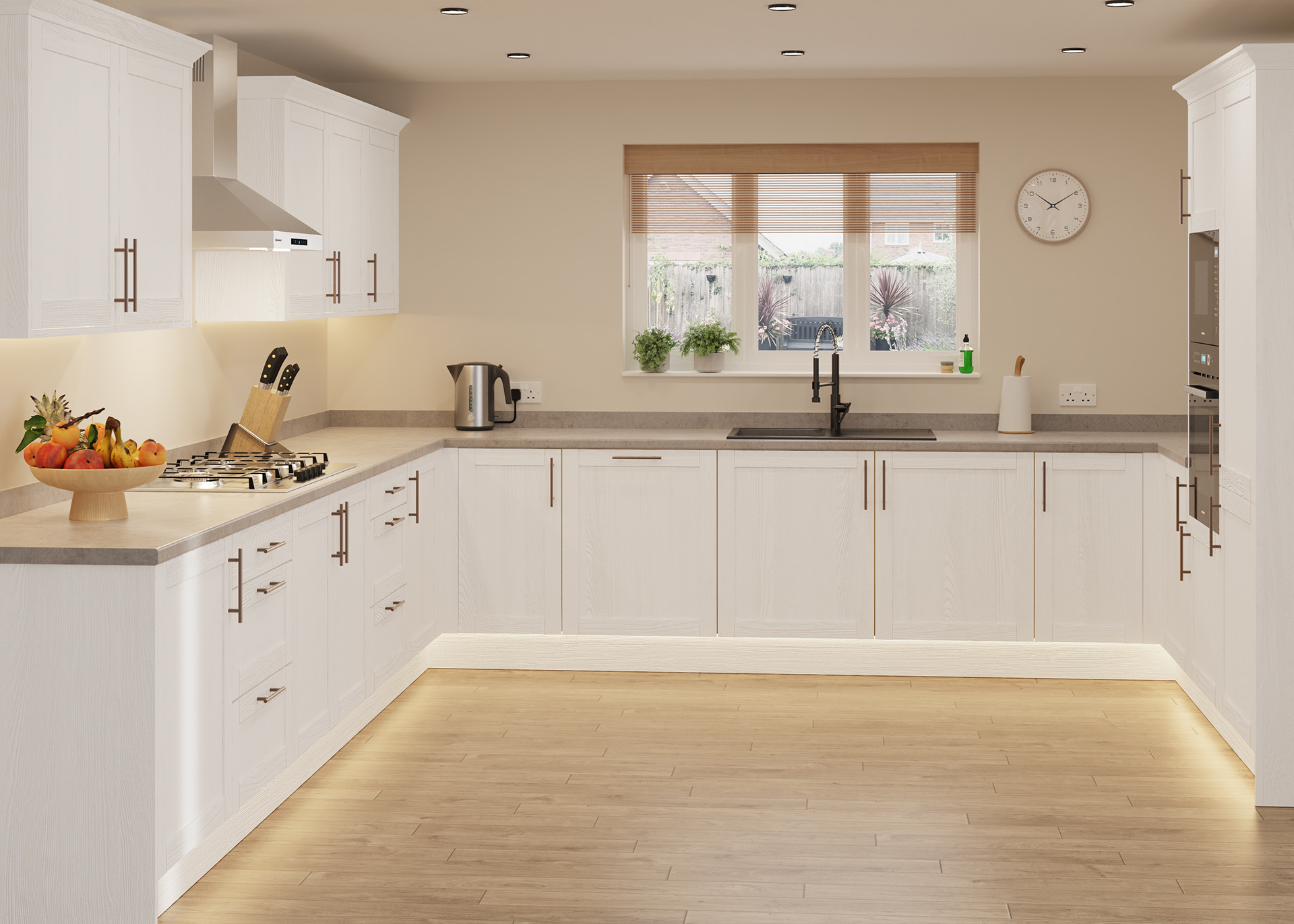 5 Piece Shaker Woodgrain White Kitchen